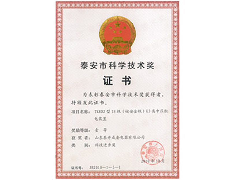 泰安市科技進(jìn)步獎證書TKHD2